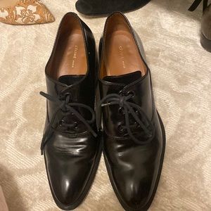 Celine black leather, block heel, lace up shoes